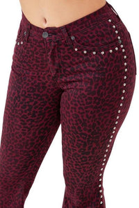 Denim – | Leopard Studded Bell Bottom- Inseam 30 - Modestly Vogue 