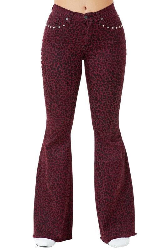 Denim – | Leopard Studded Bell Bottom- Inseam 30 - Modestly Vogue 