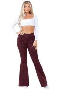 Denim – | Leopard Studded Bell Bottom- Inseam 30 - Modestly Vogue 