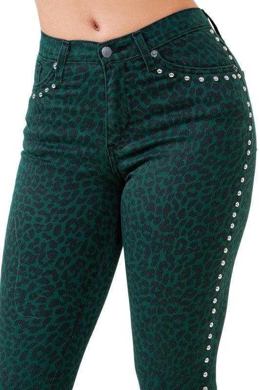 Denim – | Leopard Studded Bell Bottom - Inseam 30 - Modestly Vogue 