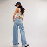 Denim – | Retro High Waist Slimming Straight Casual Wide Leg Loose Washed Design - Modestly Vogue 