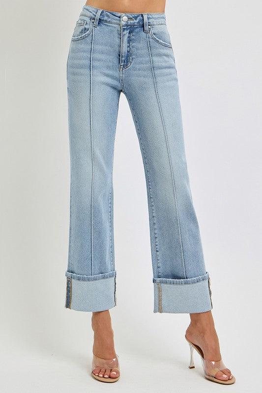 Denim – | RISEN Ankle Straight Leg Cuffed - Modestly Vogue 