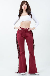 Denim – | Texas Sun Fringe Bell Bottom Wine - Inseam 30 - Modestly Vogue 