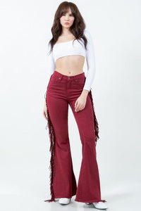 Denim – | Texas Sun Fringe Bell Bottom Wine - Inseam 30 - Modestly Vogue 