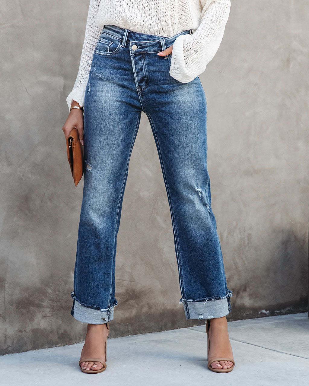 Denim – | Urban Casual Washed out Straight Leg Trousers - Modestly Vogue 