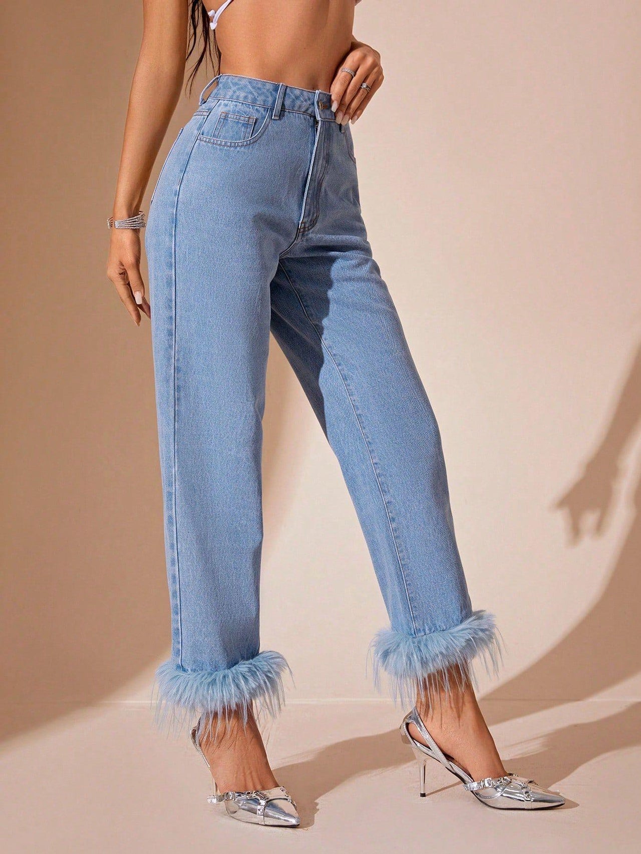 Denim – | Clothing Furry Stitching Straight All Matching - Modestly Vogue 