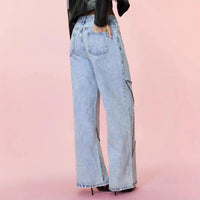 Denim – | Clothing Loose Retro Beaded Trousers - Modestly Vogue 