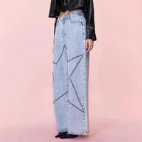 Denim – | Clothing Loose Retro Beaded Trousers - Modestly Vogue 