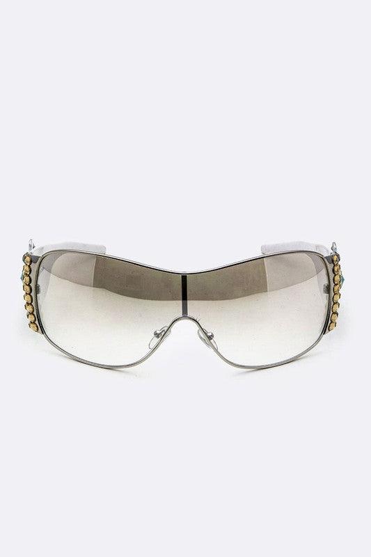 Trendy Sunglasses for Women – Stylish & UV-Protected Eyewear for Every Look | Modestly Vogue Austrian Crystal Ornate Shield Sunglasses - Modestly Vogue 