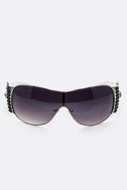 Trendy Sunglasses for Women – Stylish & UV-Protected Eyewear for Every Look | Modestly Vogue Austrian Crystal Ornate Shield Sunglasses - Modestly Vogue 