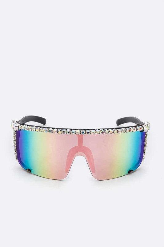 Trendy Sunglasses for Women – Stylish & UV-Protected Eyewear for Every Look | Modestly Vogue Rhinestone Shield Inspired Statement Sunglasses - Modestly Vogue 