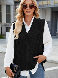 Cable Knit V-Neck Sweater Vest – - Modestly Vogue 