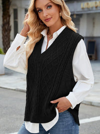 Cable Knit V-Neck Sweater Vest – - Modestly Vogue 