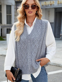 Cable Knit V-Neck Sweater Vest – - Modestly Vogue 