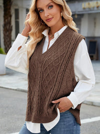 Cable Knit V-Neck Sweater Vest – - Modestly Vogue 