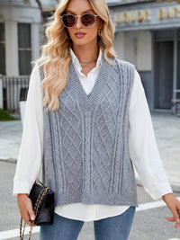 Cable Knit V-Neck Sweater Vest – - Modestly Vogue 