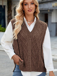 Cable Knit V-Neck Sweater Vest – - Modestly Vogue 