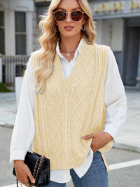 Cable Knit V-Neck Sweater Vest – - Modestly Vogue 