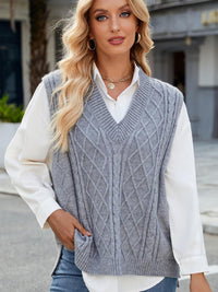 Cable Knit V-Neck Sweater Vest – - Modestly Vogue 