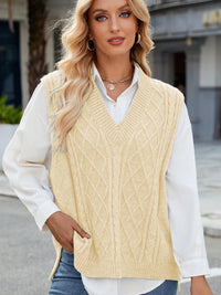 Cable Knit V-Neck Sweater Vest – - Modestly Vogue 