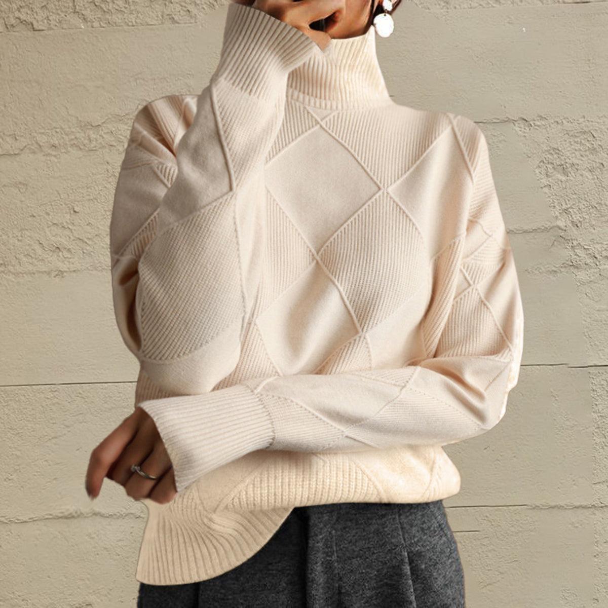 Sweaters Women – | Geometric Turtleneck Long Sleeve Sweater - Modestly Vogue 