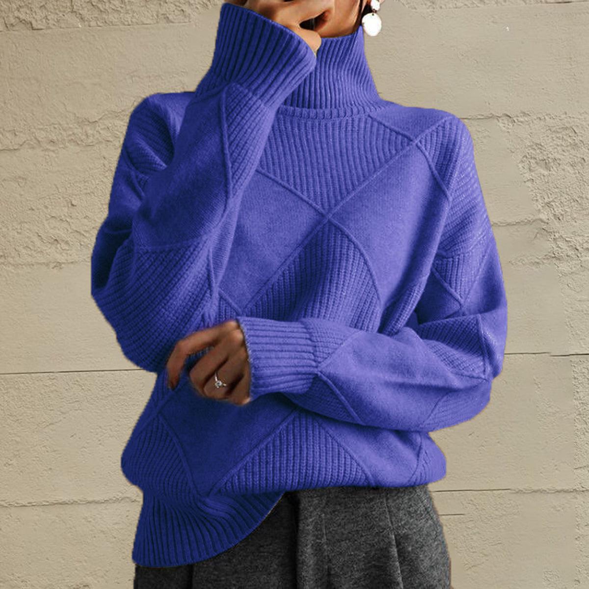 Sweaters Women – | Geometric Turtleneck Long Sleeve Sweater - Modestly Vogue 