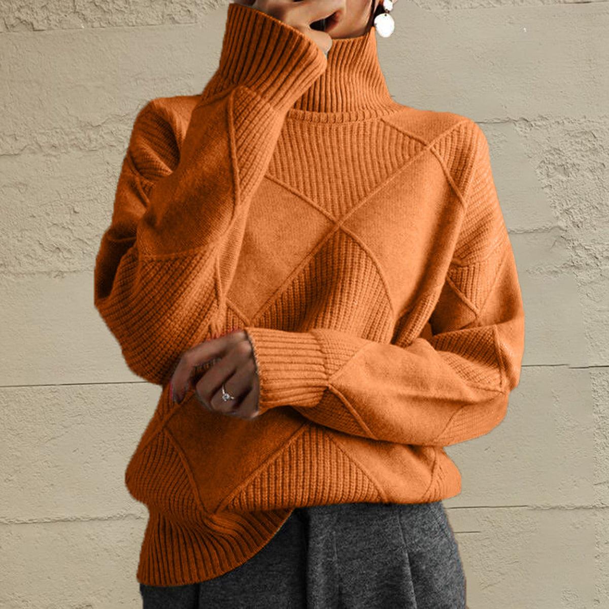 Sweaters Women – | Geometric Turtleneck Long Sleeve Sweater - Modestly Vogue 