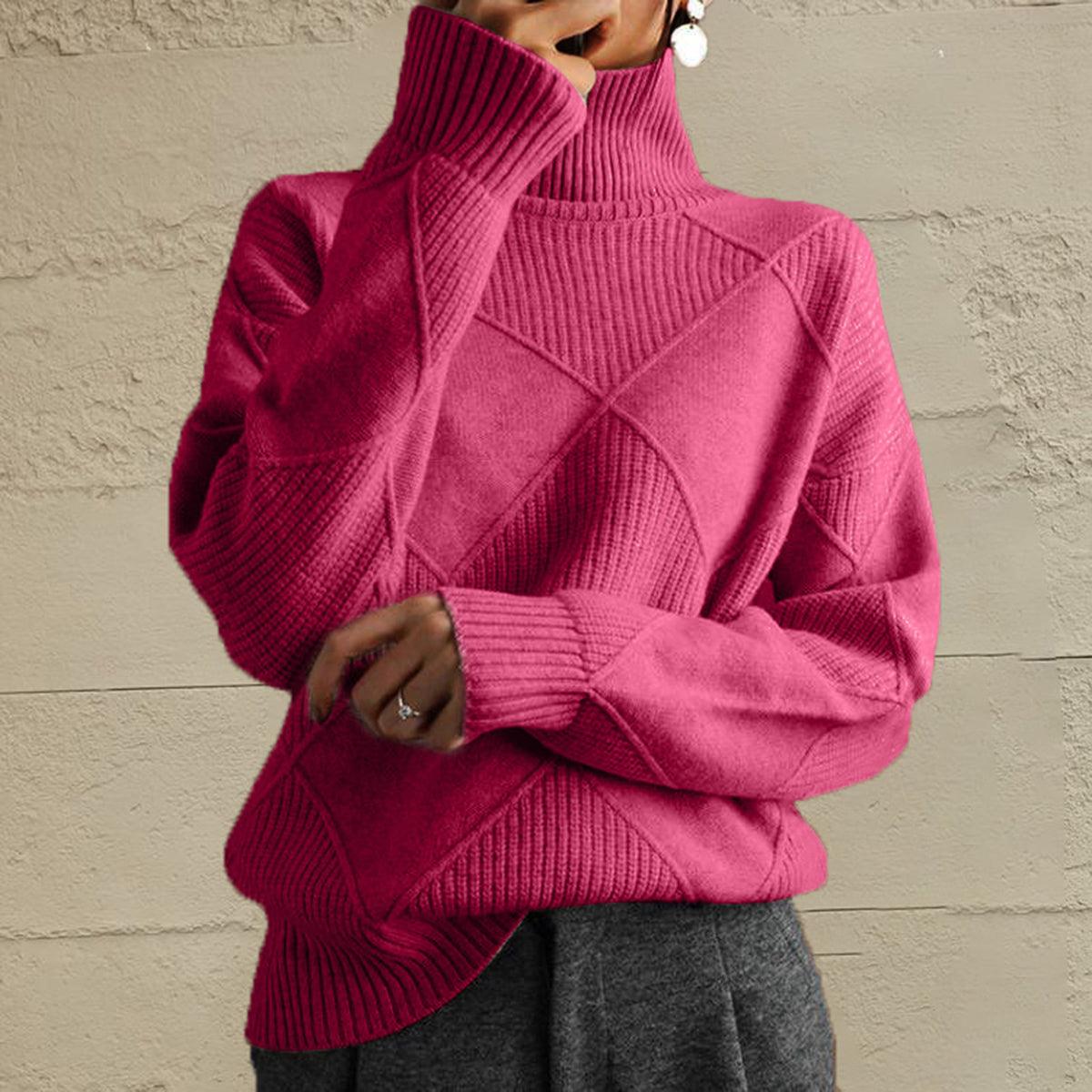 Sweaters Women – | Geometric Turtleneck Long Sleeve Sweater - Modestly Vogue 