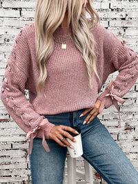 Sweaters Women – | Lace Up Round Neck Long Sleeve Sweater - Modestly Vogue 