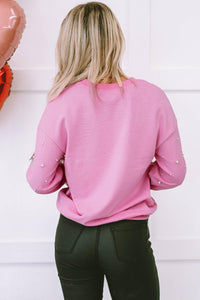 Pearl Detail Ribbed Round Neck Sweatshirt | Women - Modestly Vogue 