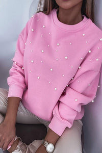 Pearl Detail Ribbed Round Neck Sweatshirt | Women - Modestly Vogue 