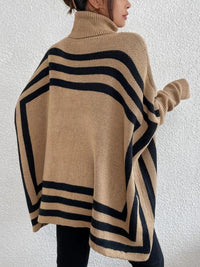 Striped Turtleneck Batwing Sleeve Sweater with Pockets | Sweater Women - Modestly Vogue 