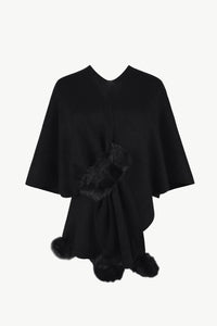 Sweaters Women – | Surplice Neck Pom-Pom Trim Poncho - Modestly Vogue 