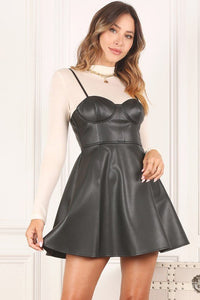 Vegan leather bustier mini dress - Modestly Vogue 