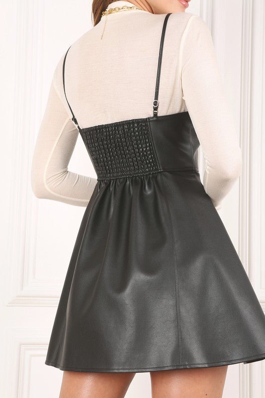 Vegan leather bustier mini dress - Modestly Vogue 