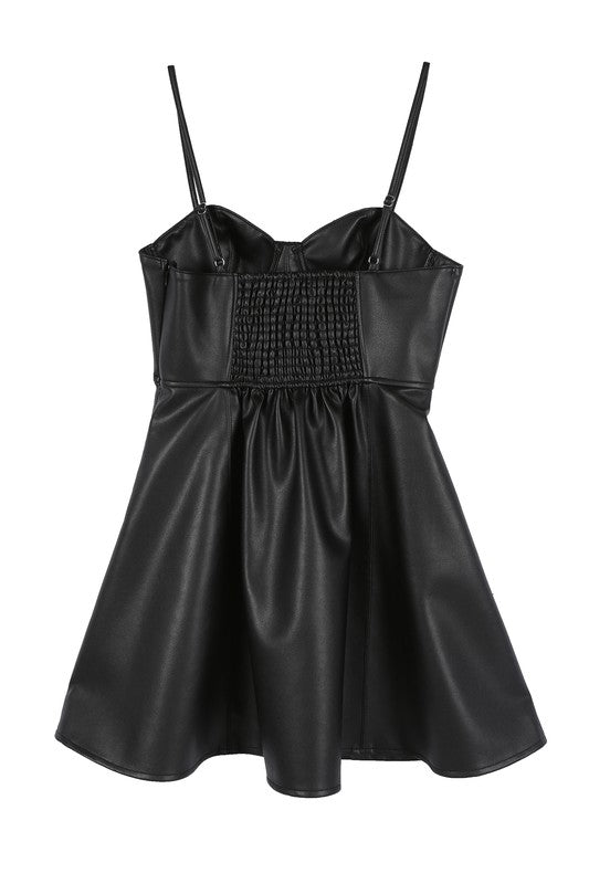 Vegan leather bustier mini dress - Modestly Vogue 