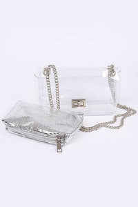 Versatile Handbag | Stylish & Functional 2 In 1 Metallic Pouch Clear Shoulder Bag - Modestly Vogue 