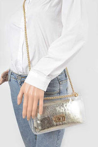 Versatile Handbag | Stylish & Functional 2 In 1 Metallic Pouch Clear Shoulder Bag - Modestly Vogue 