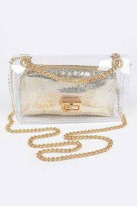 Versatile Handbag | Stylish & Functional 2 In 1 Metallic Pouch Clear Shoulder Bag - Modestly Vogue 