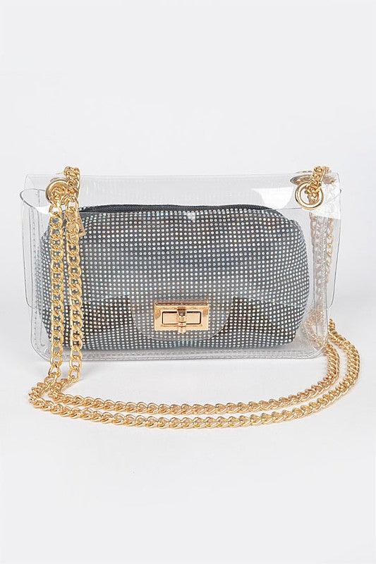 Versatile Handbag | Stylish & Functional 2 In 1 Rhinestone Pouch Clear Shoulder Bag - Modestly Vogue 