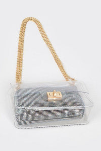 Versatile Handbag | Stylish & Functional 2 In 1 Rhinestone Pouch Clear Shoulder Bag - Modestly Vogue 