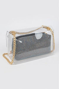 Versatile Handbag | Stylish & Functional 2 In 1 Rhinestone Pouch Clear Shoulder Bag - Modestly Vogue 