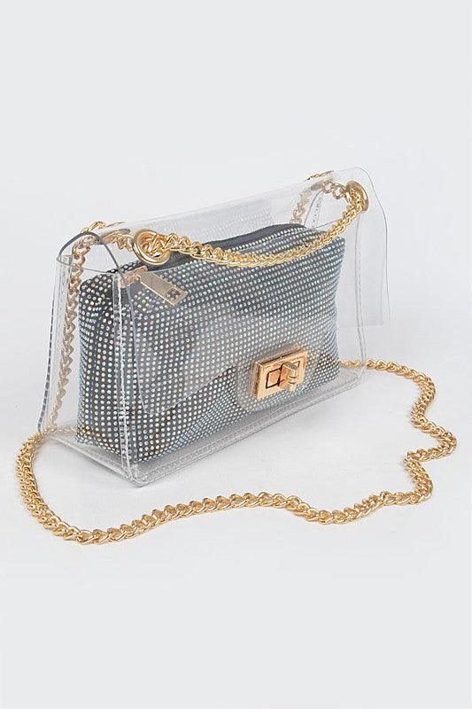 Versatile Handbag | Stylish & Functional 2 In 1 Rhinestone Pouch Clear Shoulder Bag - Modestly Vogue 