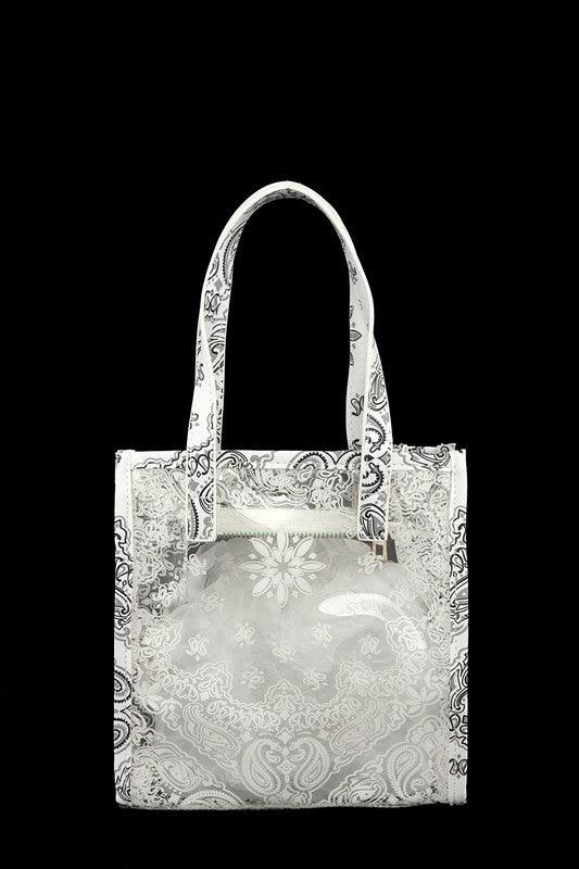 Versatile Handbag | Stylish & Functional Amoeba Print Transparent Small Tote Bag - Modestly Vogue 