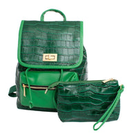 Versatile Handbag | Stylish & Functional Backpack Green Croc Flap Bag Set for Women - Modestly Vogue 