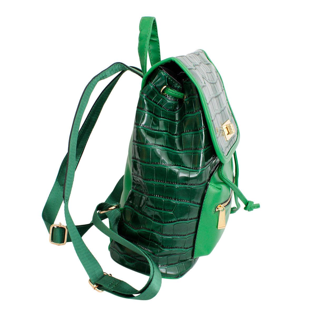 Versatile Handbag | Stylish & Functional Backpack Green Croc Flap Bag Set for Women - Modestly Vogue 