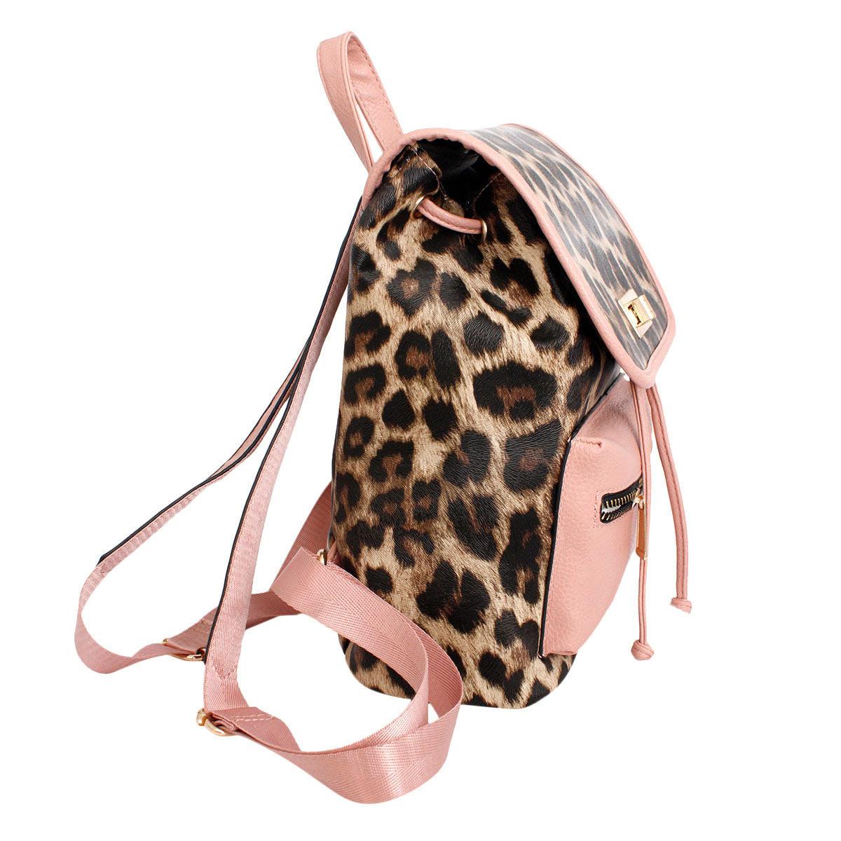 Versatile Handbag | Stylish & Functional Backpack Leopard and Pink Flap Bag Set for Women - Modestly Vogue 