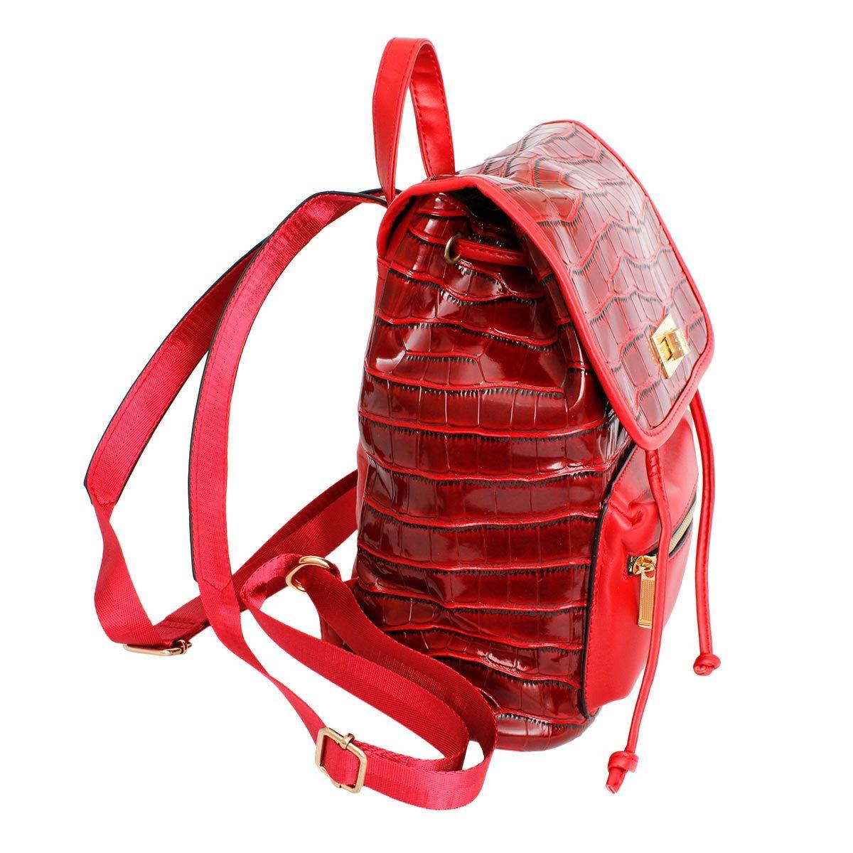 Versatile Handbag | Stylish & Functional Backpack Red Croc Flap Bag Set for Women - Modestly Vogue 