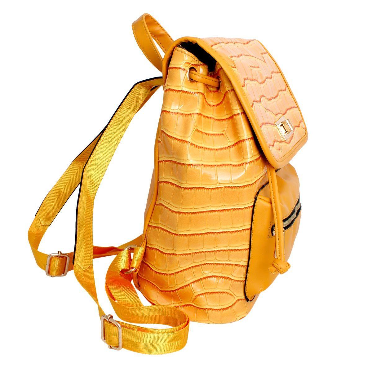 Versatile Handbag | Stylish & Functional Backpack Yellow Croc Flap Bag Set for Women - Modestly Vogue 