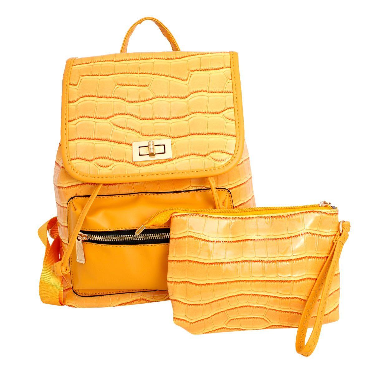 Versatile Handbag | Stylish & Functional Backpack Yellow Croc Flap Bag Set for Women - Modestly Vogue 